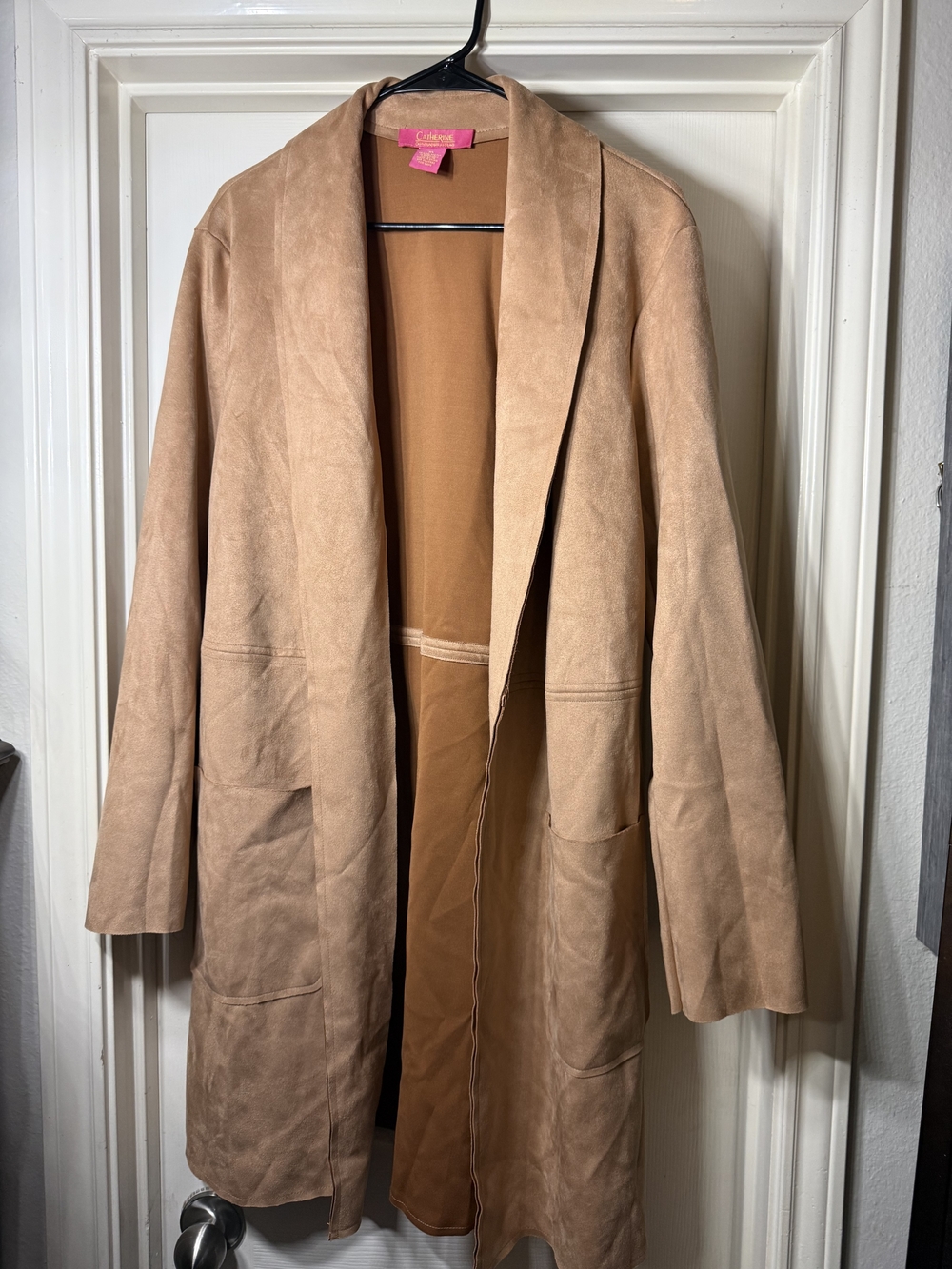 Catherines Taupe Suede Open-Front Trench Coat